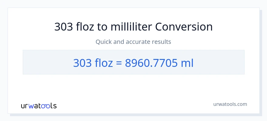 303 flydende ounces til milliliter konvertering