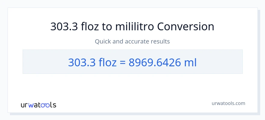 303.3 mga onsa ng likido patungong mga mililitro na conversion