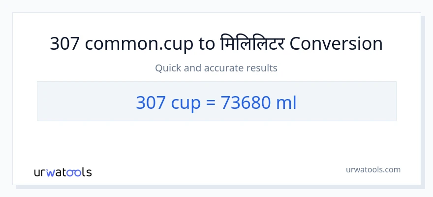 307 कपहरू बाट मिलिलिटर सम्म रूपान्तरण