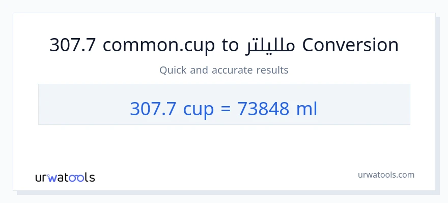 التحويل من 307.7 أكواب إلى ملليلتر