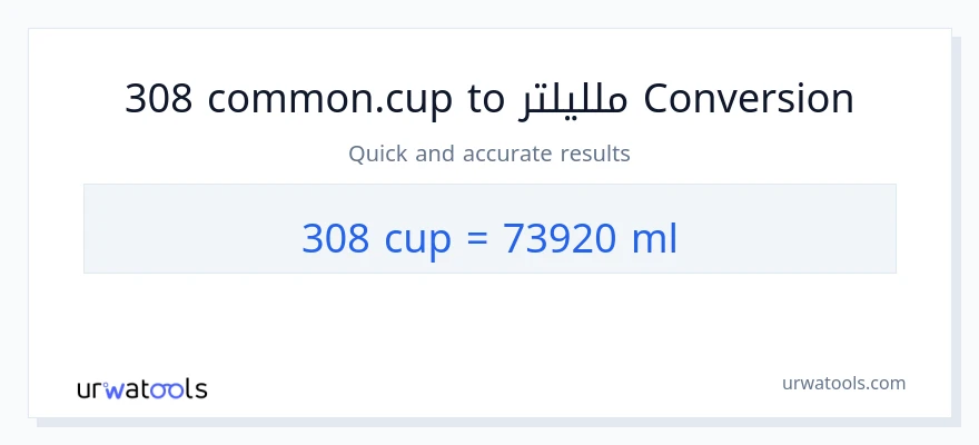 التحويل من 308 أكواب إلى ملليلتر