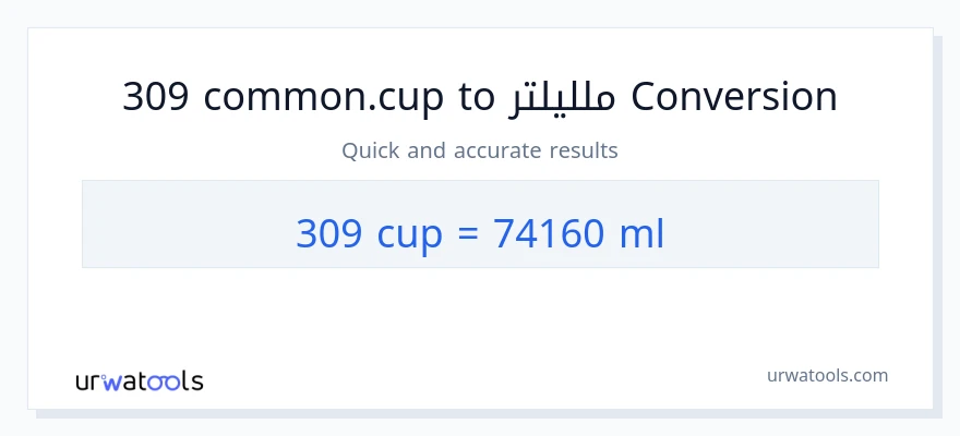 التحويل من 309 أكواب إلى ملليلتر