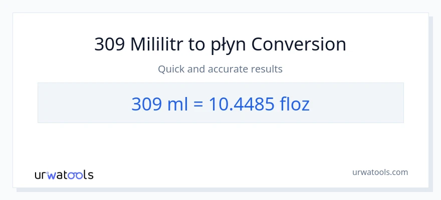 Konwersja 309 mililitry do uncje płynu