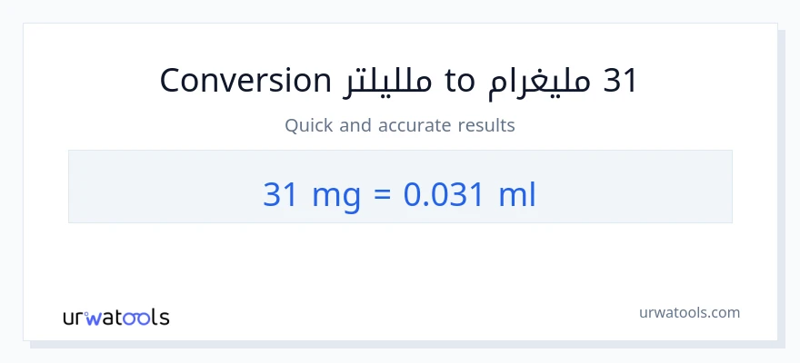 التحويل من 31 ملليغرام إلى ملليلتر