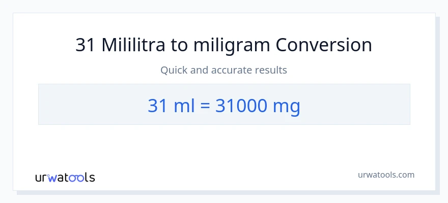 Konverzija od mililitara do miligrami: 31