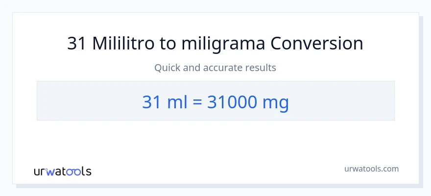 Conversão de 31 mililitros para miligramas