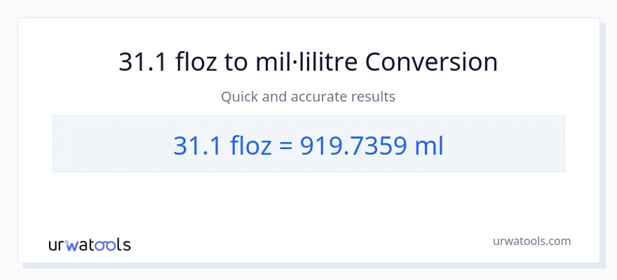 Conversió de 31.1 unces fluides a mil·lilitres