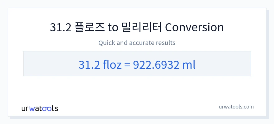 31.2 액량 온스에서 밀리리터으로의 변환