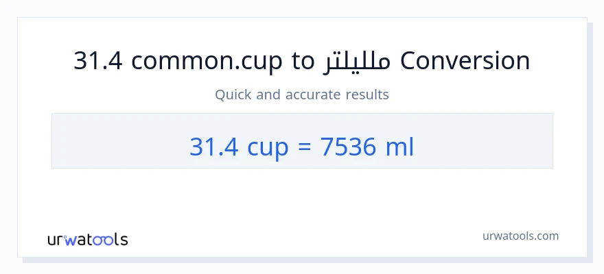 التحويل من 31.4 أكواب إلى ملليلتر