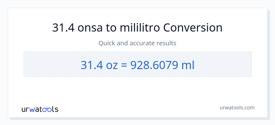 31.4 Mga onsa patungong mga mililitro na conversion