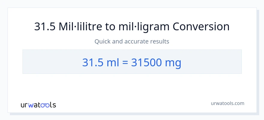 Conversió de 31.5 mil·lilitres a mil·ligrams