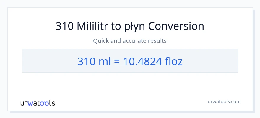 Konwersja 310 mililitry do uncje płynu
