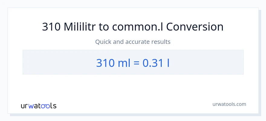 Konwersja 310 mililitry do Liters