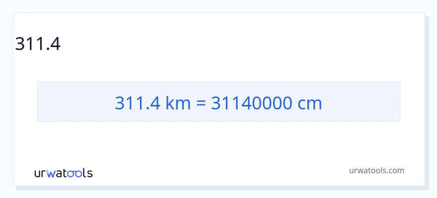311.4 కిలోమీటర్లు నుండి సెంటీమీటర్లు కు మార్పిడి