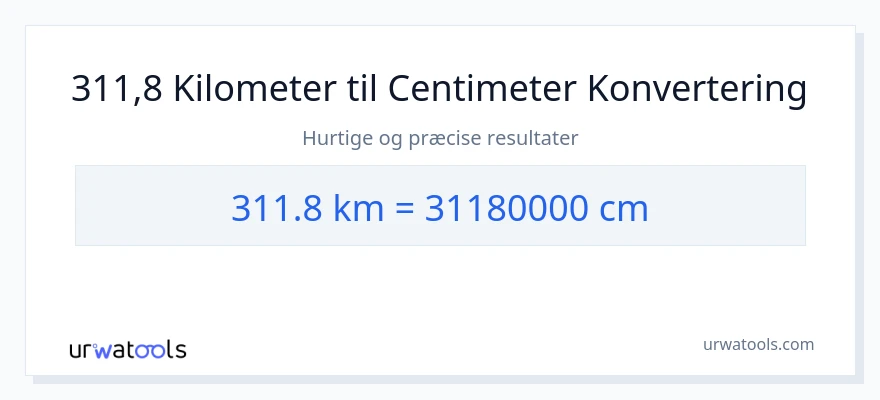 311.8 kilometer til Centimeter konvertering