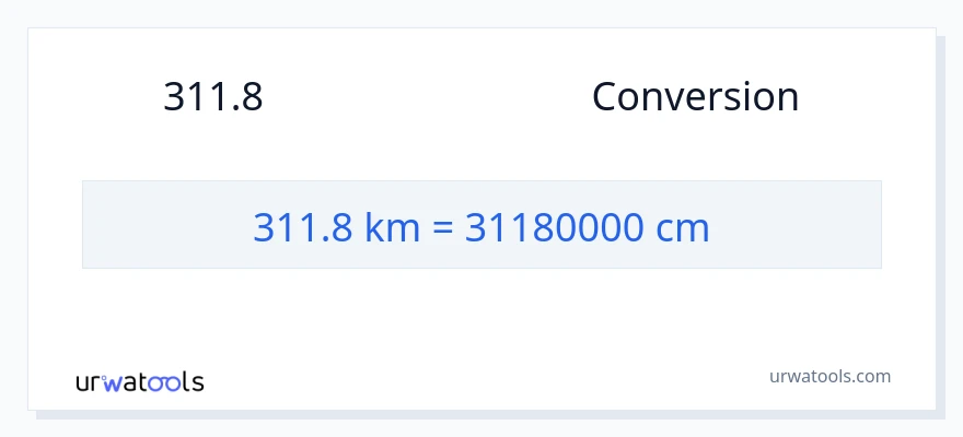 การแปลง 311.8 กิโลเมตร เป็น เซนติเมตร