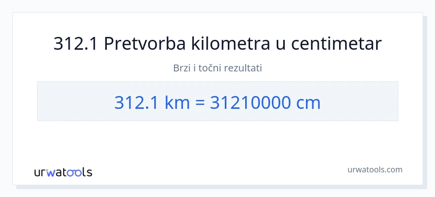 Konverzija od kilometara do Centimetri: 312.1