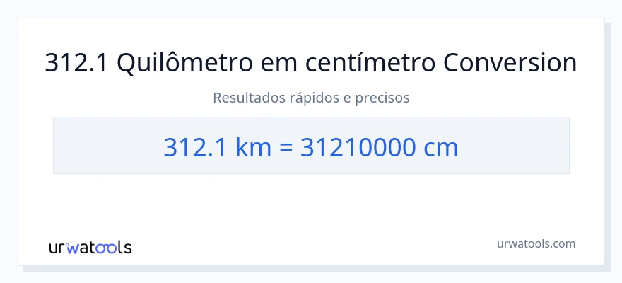 Conversão de 312.1 quilômetros para Centímetros