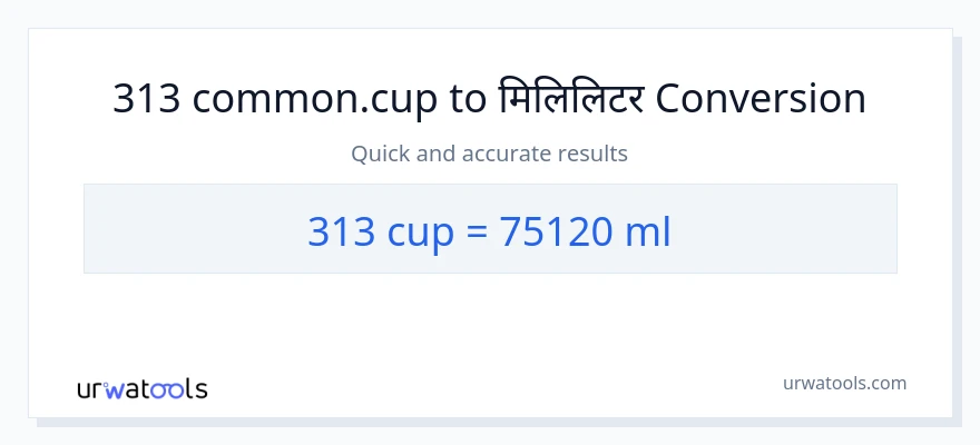 313 कपहरू बाट मिलिलिटर सम्म रूपान्तरण