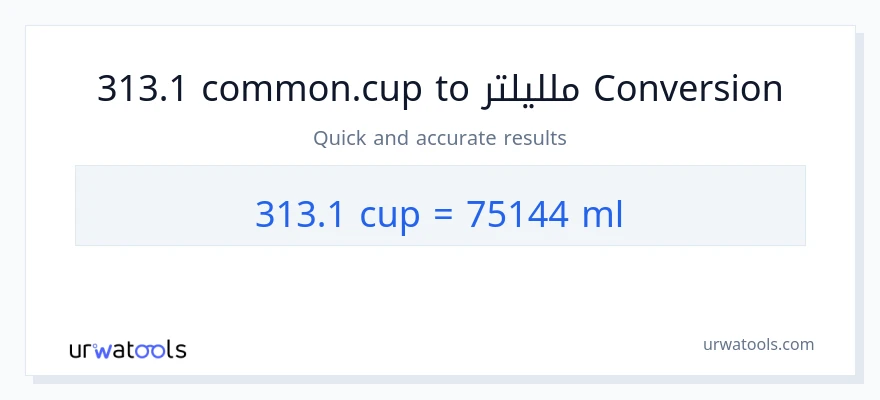 التحويل من 313.1 أكواب إلى ملليلتر