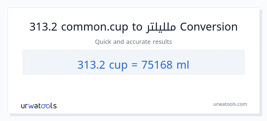 التحويل من 313.2 أكواب إلى ملليلتر