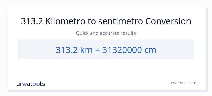 313.2 Kilometro patungong Mga Sentimetro na conversion