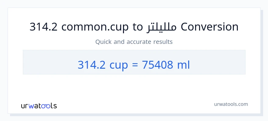 التحويل من 314.2 أكواب إلى ملليلتر