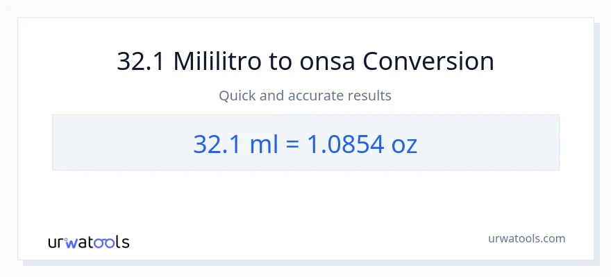 32.1 mga mililitro patungong Mga onsa na conversion