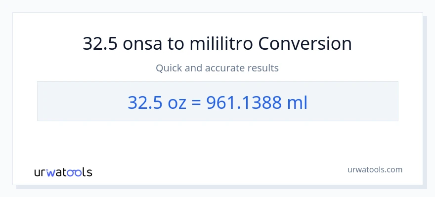 32.5 Mga onsa patungong mga mililitro na conversion