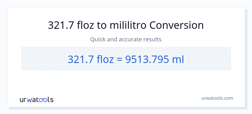 321.7 mga onsa ng likido patungong mga mililitro na conversion
