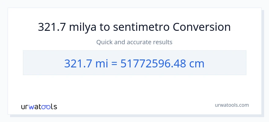 321.7 milya patungong Mga Sentimetro na conversion