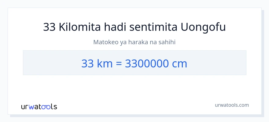 Ubadilishaji wa 33 kilomita hadi Sentimita