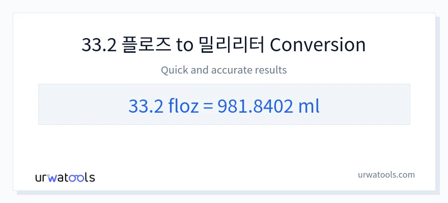 33.2 액량 온스에서 밀리리터으로의 변환