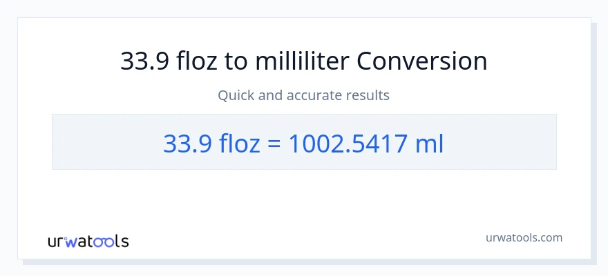 33.9 flydende ounces til milliliter konvertering