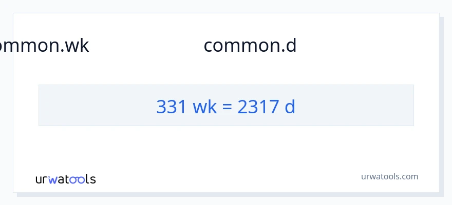 331 ആഴ്ചകൾ ൽ നിന്ന് ദിവസങ്ങളിൽ ലേക്ക് പരിവർത്തനം