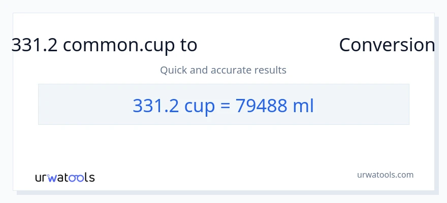 331.2 കപ്പുകൾ ൽ നിന്ന് മില്ലിലിറ്റർ ലേക്ക് പരിവർത്തനം