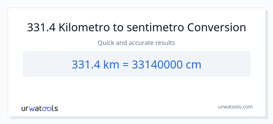 331.4 Kilometro patungong Mga Sentimetro na conversion