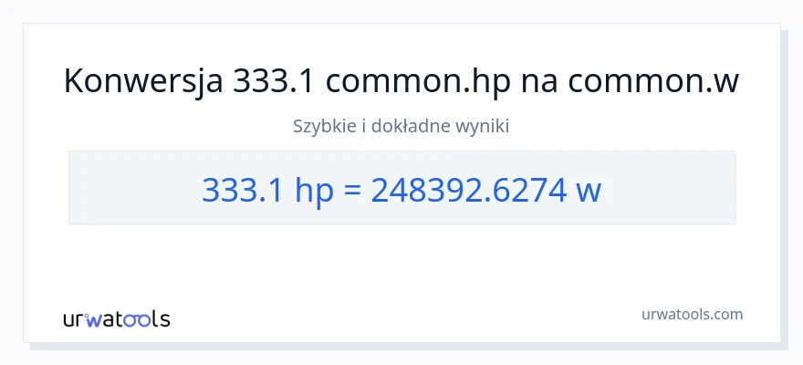 Konwersja 333.1 moc w koniach mechanicznych do watów