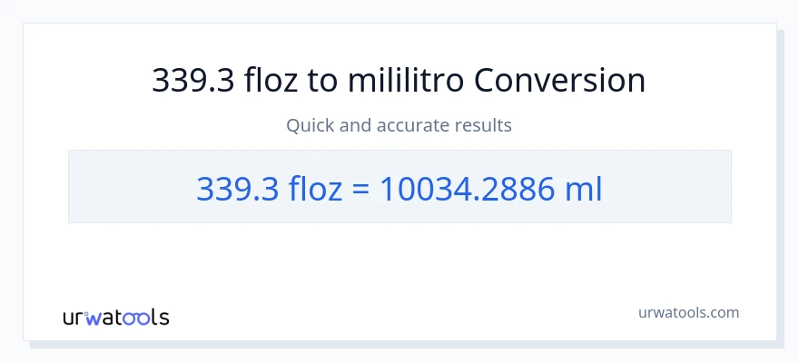 339.3 mga onsa ng likido patungong mga mililitro na conversion