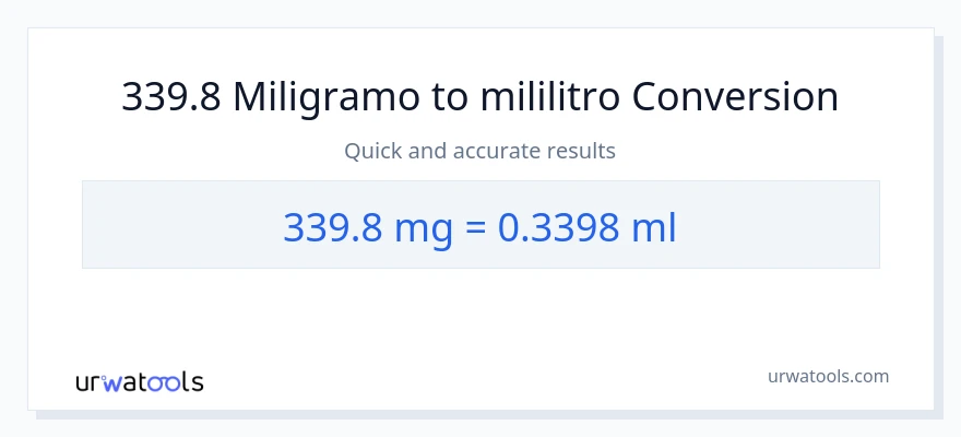 339.8 miligramo patungong mga mililitro na conversion
