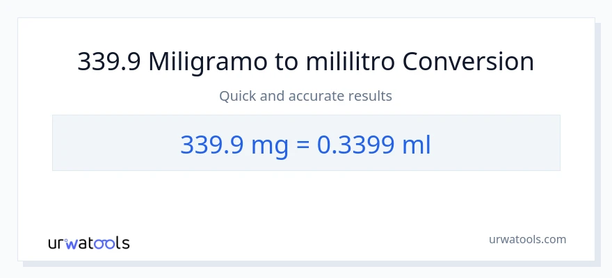 339.9 miligramo patungong mga mililitro na conversion