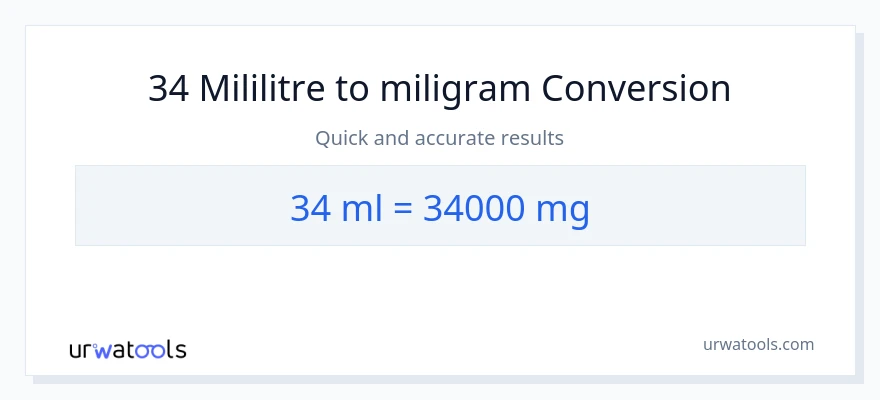 34 mililitre'den miligram'e dönüşüm