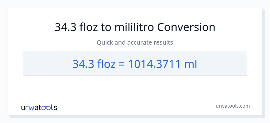 34.3 mga onsa ng likido patungong mga mililitro na conversion