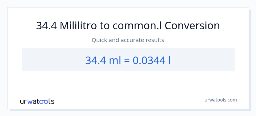 34.4 mga mililitro patungong Liters na conversion
