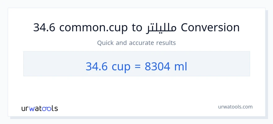التحويل من 34.6 أكواب إلى ملليلتر