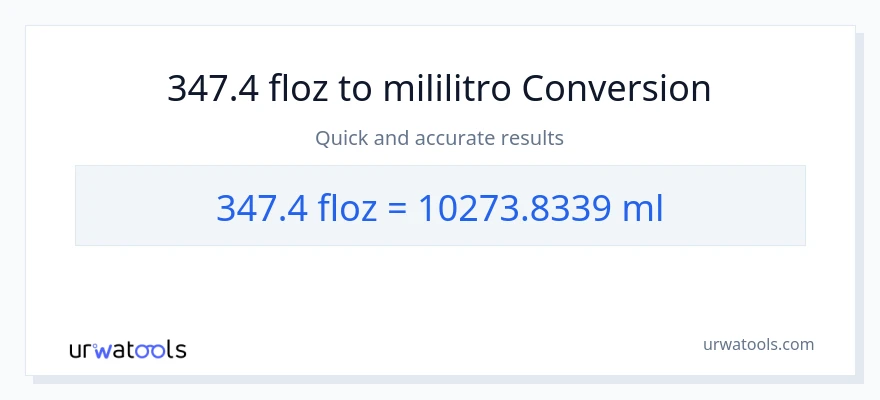 347.4 mga onsa ng likido patungong mga mililitro na conversion