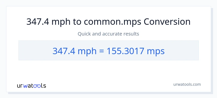 347.4 milya kada oras patungong Meters Per Second na conversion
