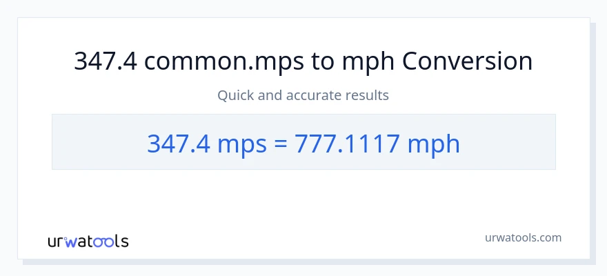 347.4 Meters Per Second patungong milya kada oras na conversion