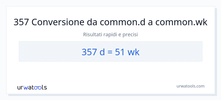 Conversione da 357 Giorni a settimane