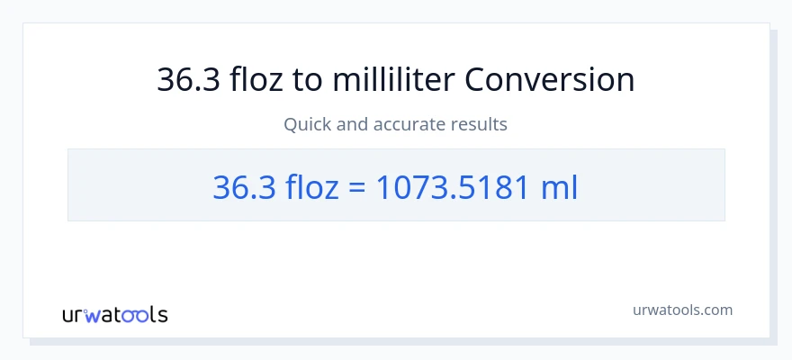 36.3 flydende ounces til milliliter konvertering